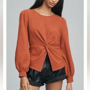 Pilcro by Anthropologie Twist-Front Sweatshirt Crewneck Women’s Small Rust Boho